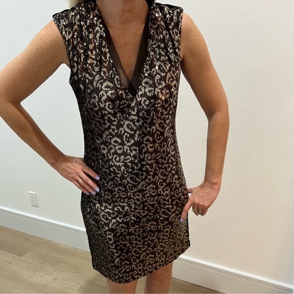 WHBM Leopard-Sequin Shift Dress - Size 8 - Picture 9 of 9